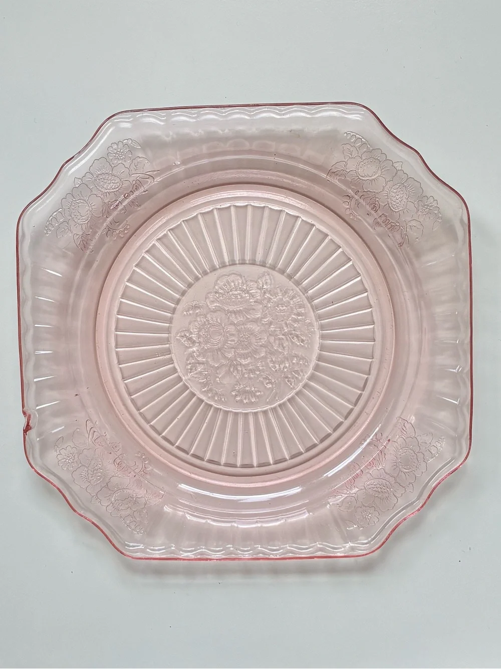 Vintage Style Pink Depression Glass Serving Plate - Decorative Floral Design